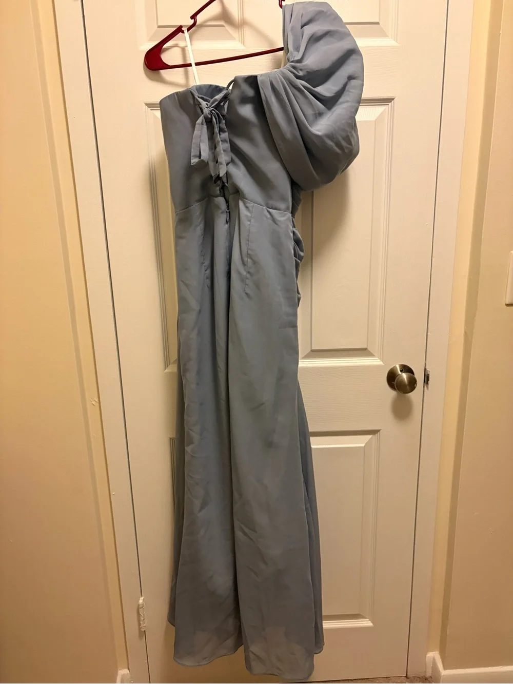 Brand Light Blue Off-Shoulder Draped Evening Gown (Bridesmaid)